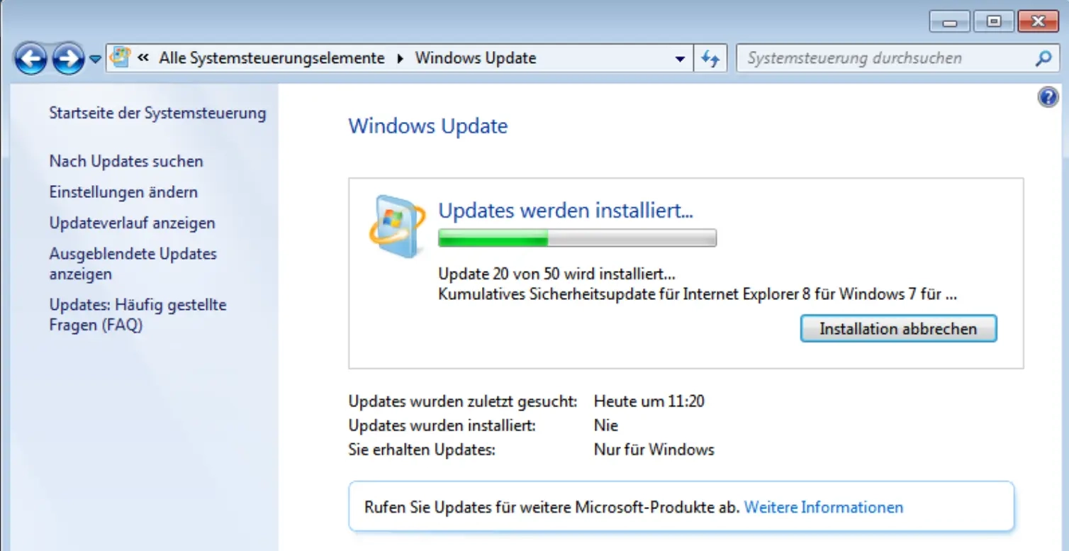 Es werden keine Windows Updates gefunden